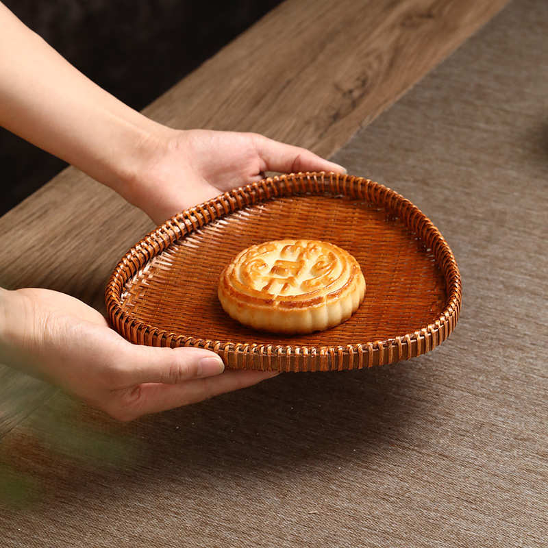 GJU8碳化竹编筐竹制收纳筐果盘手工精编针线筐茶点篮子茶器茶具收