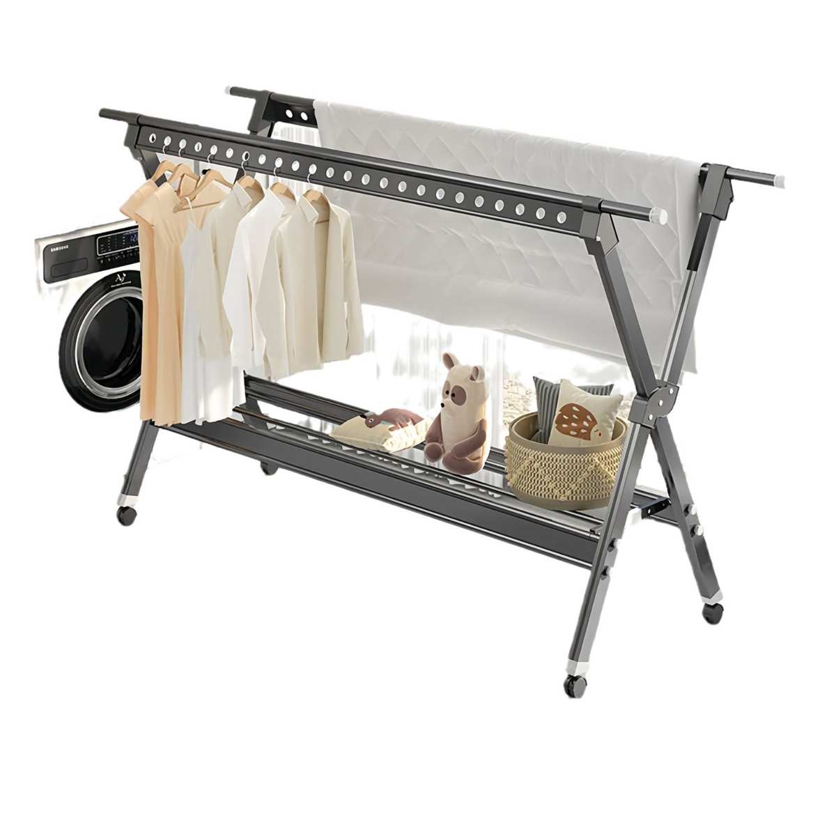 铝合金晾衣杆落地轻奢折叠立式晒衣架晾鞋架可移动室内阳台晾衣架