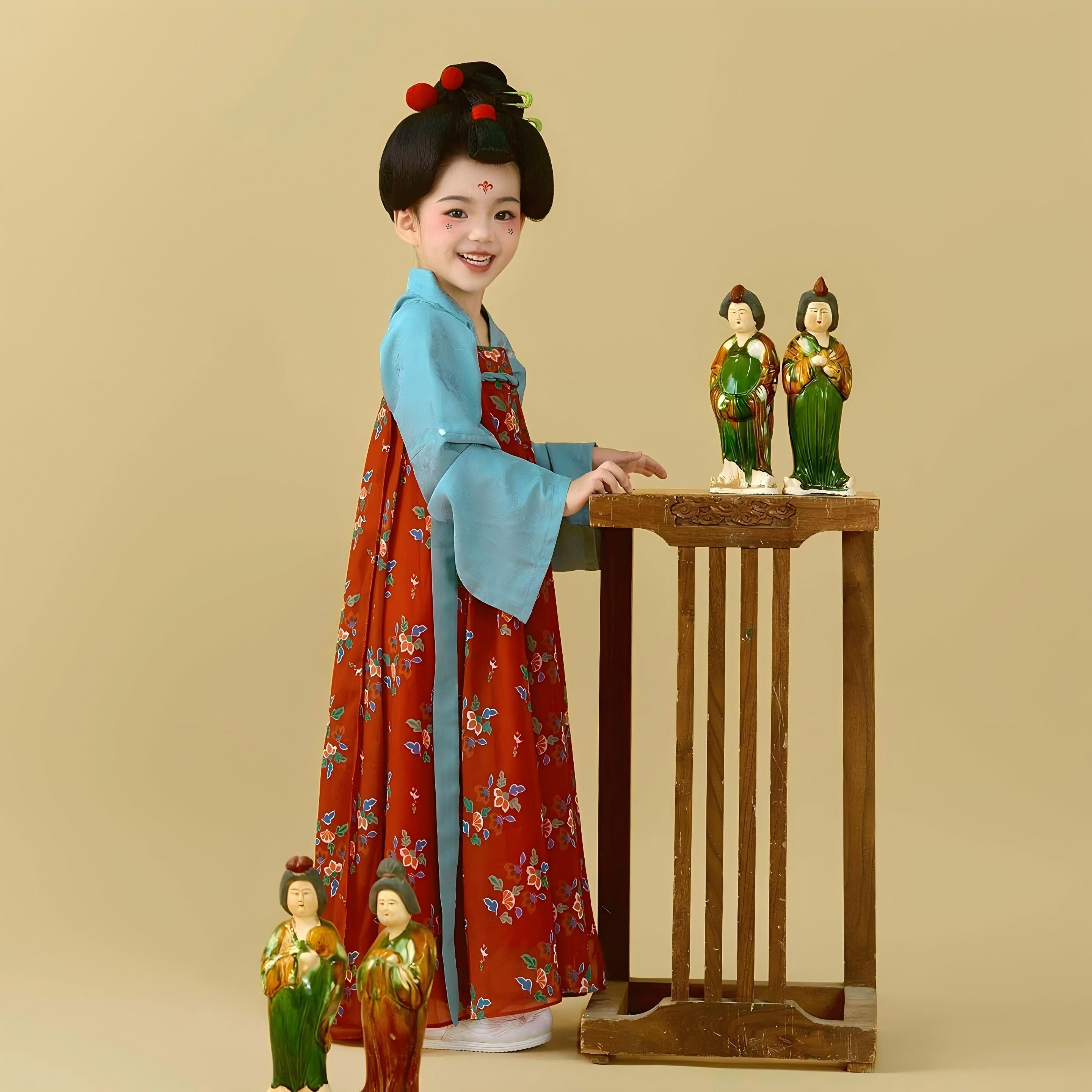 儿童古典舞演出服女童小陶俑中国风超仙古风襦裙唐装蹴鞠表演服装