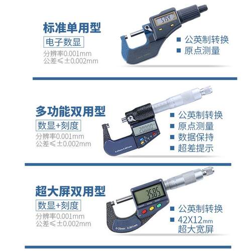 源恒通数显外径千分尺0-25-50-75-100mm千分测厚仪电子螺旋测微器