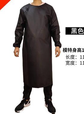 食堂专用围裙防水防油耐酸碱长袖围裙加厚成人有带袖反穿罩衣男女