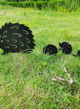 新款花园庭院铁艺装饰品插件创意园林刺猬一家金属镂空工艺品