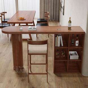 客厅吧台桌商用白蜡木长条桌高脚隔断阳台墙边靠桌子格子柜一体