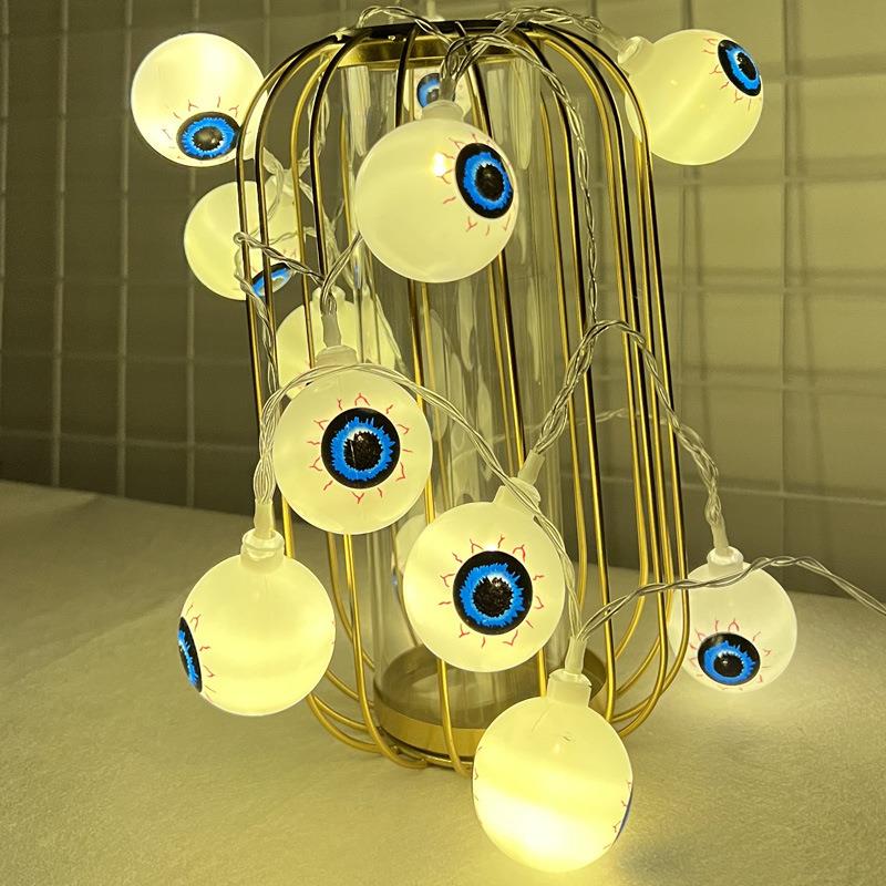 led万圣节鬼眼灯串万圣节日恐怖氛围装饰太阳能眼球彩灯串灯