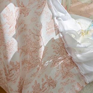 法式印花窗帘窗纱人26x8卧室粉色纱帘复古透光蕾丝风不透女孩公主