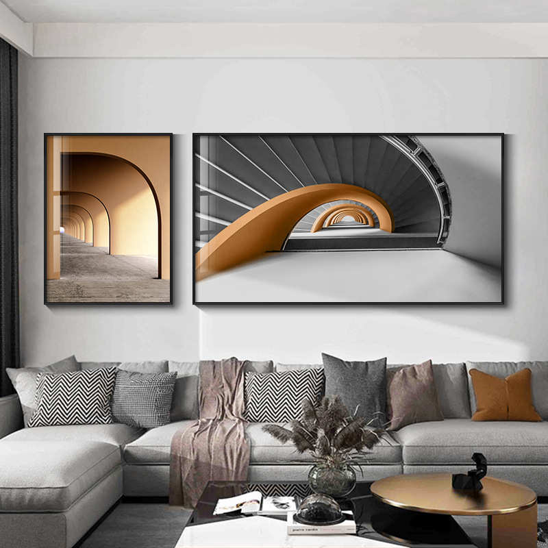 客厅装饰画现代轻奢建筑工业风构造挂画大气工业风沙发背景墙壁画