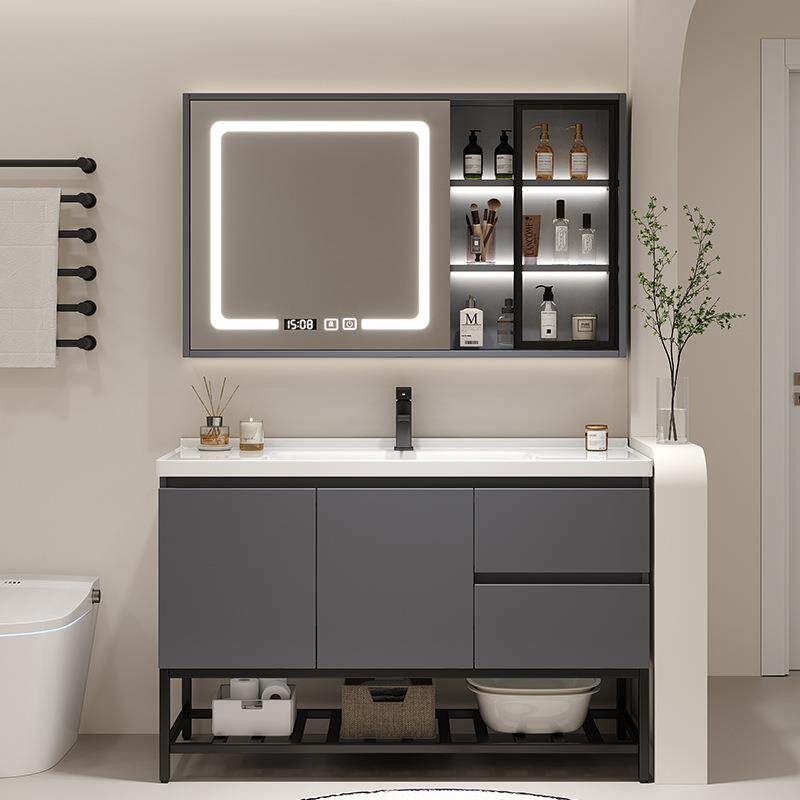 新款智能浴室柜陶瓷一体盆实木洗手洗脸台盆柜组合卫生间落地式洗