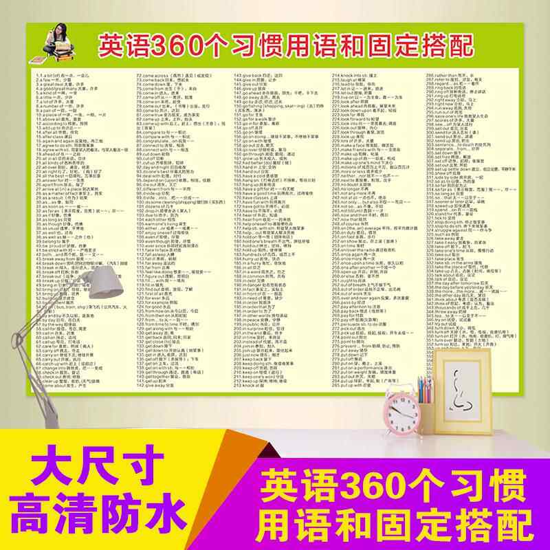 中小学英语360个习惯用语和固定搭配挂图 词组短语词汇考试海报