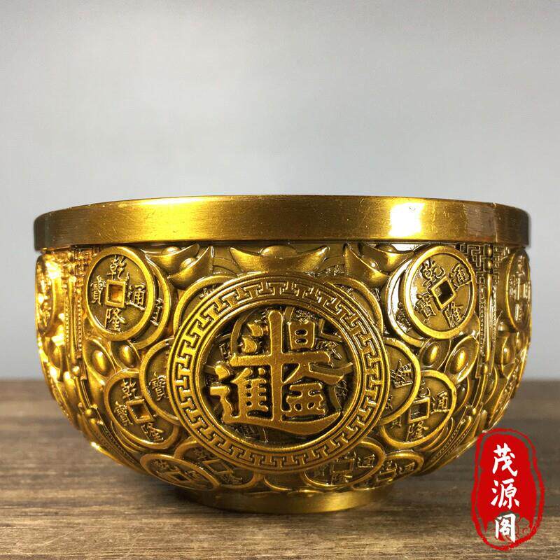 纯铜日进斗金招财进宝聚宝盆铜钱碗财源广进聚财摆件家居装饰品