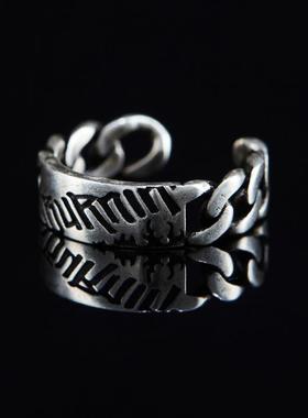 古巴链拼接戒指指环开口复古做旧个性字母时尚情侣饰品