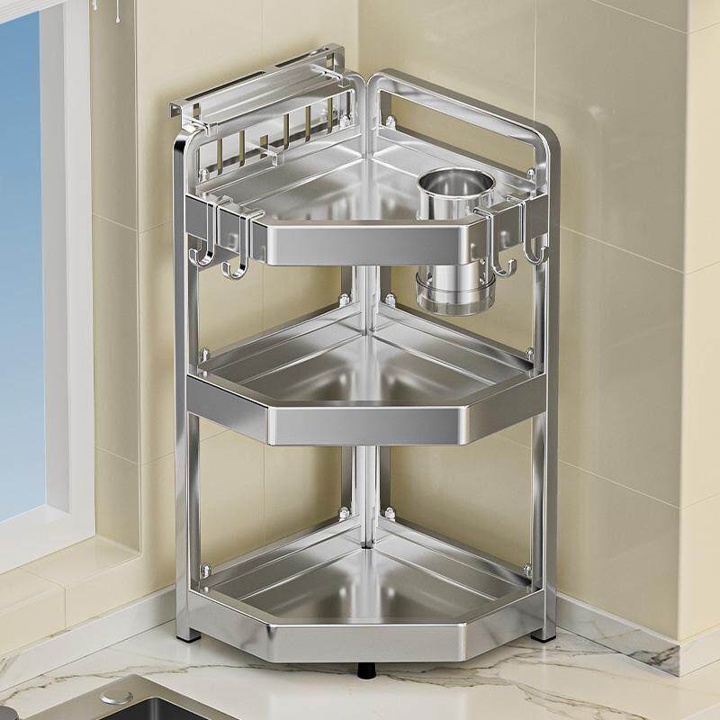 304不锈钢厨房置物架调味罐架台面放调味瓶品三角转角多功能收纳