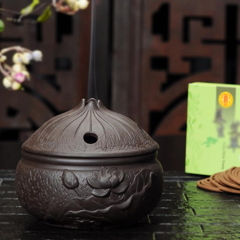 陶瓷香炉 檀香沉香盘香炉彷古紫砂创意熏香炉 家用茶道线香炉香插