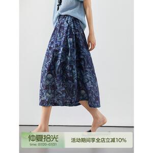 笑涵阁 【邂逅诗意 夜幕繁星】天丝亚麻印花休闲 半身裙25年夏季