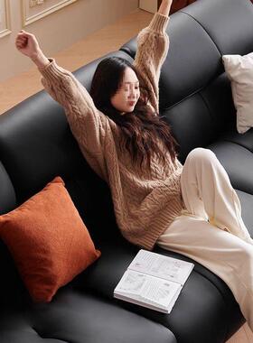 意式简大象耳PST朵沙发客厅小户型极中古直排艺皮沙古发美式复风