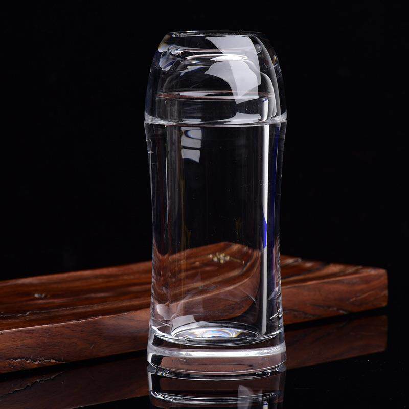 原矿石材白水晶大号杯直筒圆形带盖泡茶杯子高档茶杯400毫升