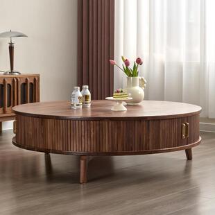 北欧简约实木黑胡桃木圆茶几樱桃木白橡木客厅多功能储物置物柜