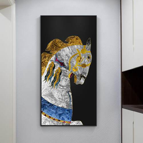 厂家北欧装饰画白马入门玄关画马到成功走廊过道壁画画
