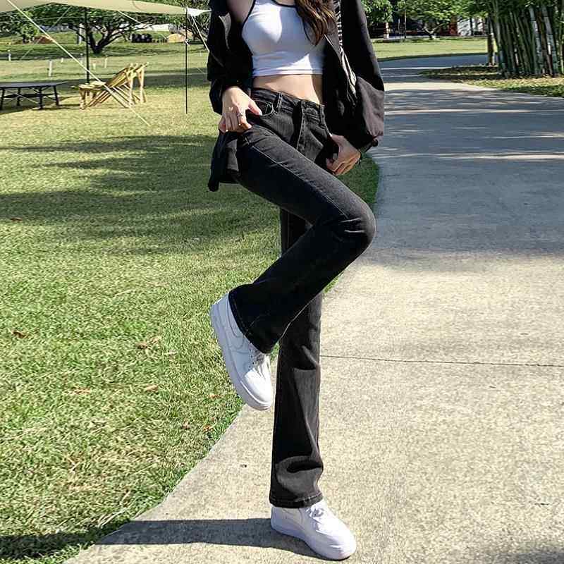 复古蓝加绒牛仔裤女2025年新款黑色高腰显瘦加长烟管直筒裤子秋冬