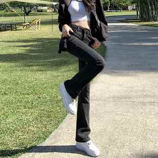 复古蓝加绒牛仔裤女年新款黑色高腰显瘦加长烟管直筒裤子秋冬定制