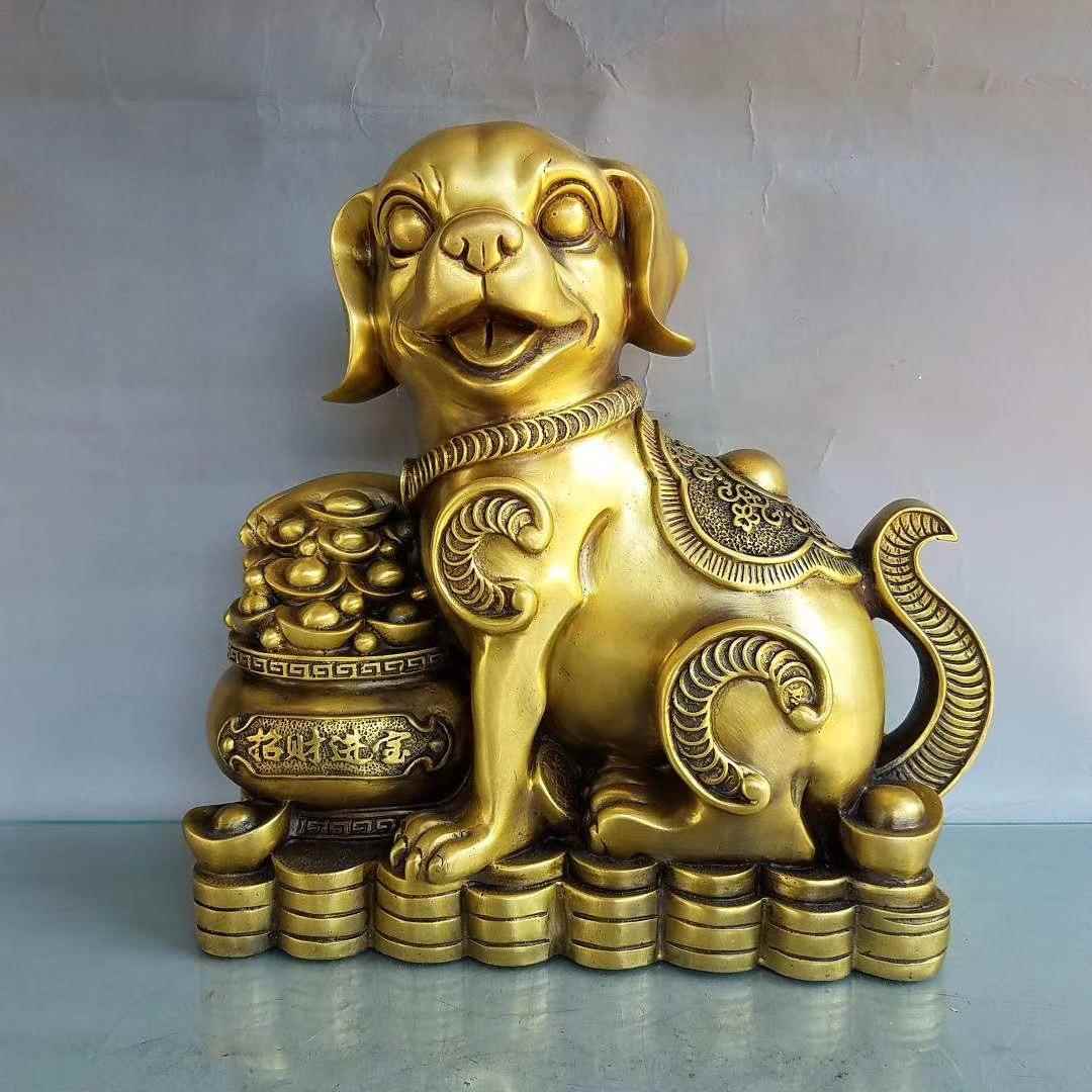 铜狗摆件纯铜聚宝盆狗生肖狗钱袋狗家用办公室装饰狗年吉祥金钱狗