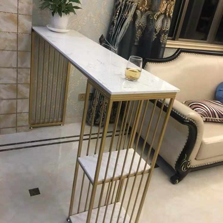 L!大理石吧台桌椅家用客厅酒店轻奢黑白金色长条高脚隔断储物柜新