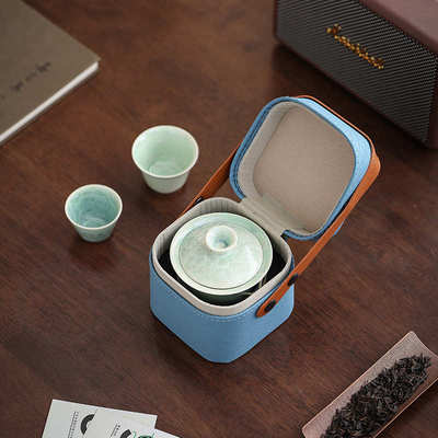 高档结晶釉三才盖碗旅行茶具一壶二杯陶瓷泡茶碗中秋教师节送礼