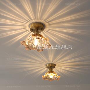 覆古美式玻璃吸顶灯北欧饭厅灯具玄关阳台吧台过道黄铜玻璃灯008