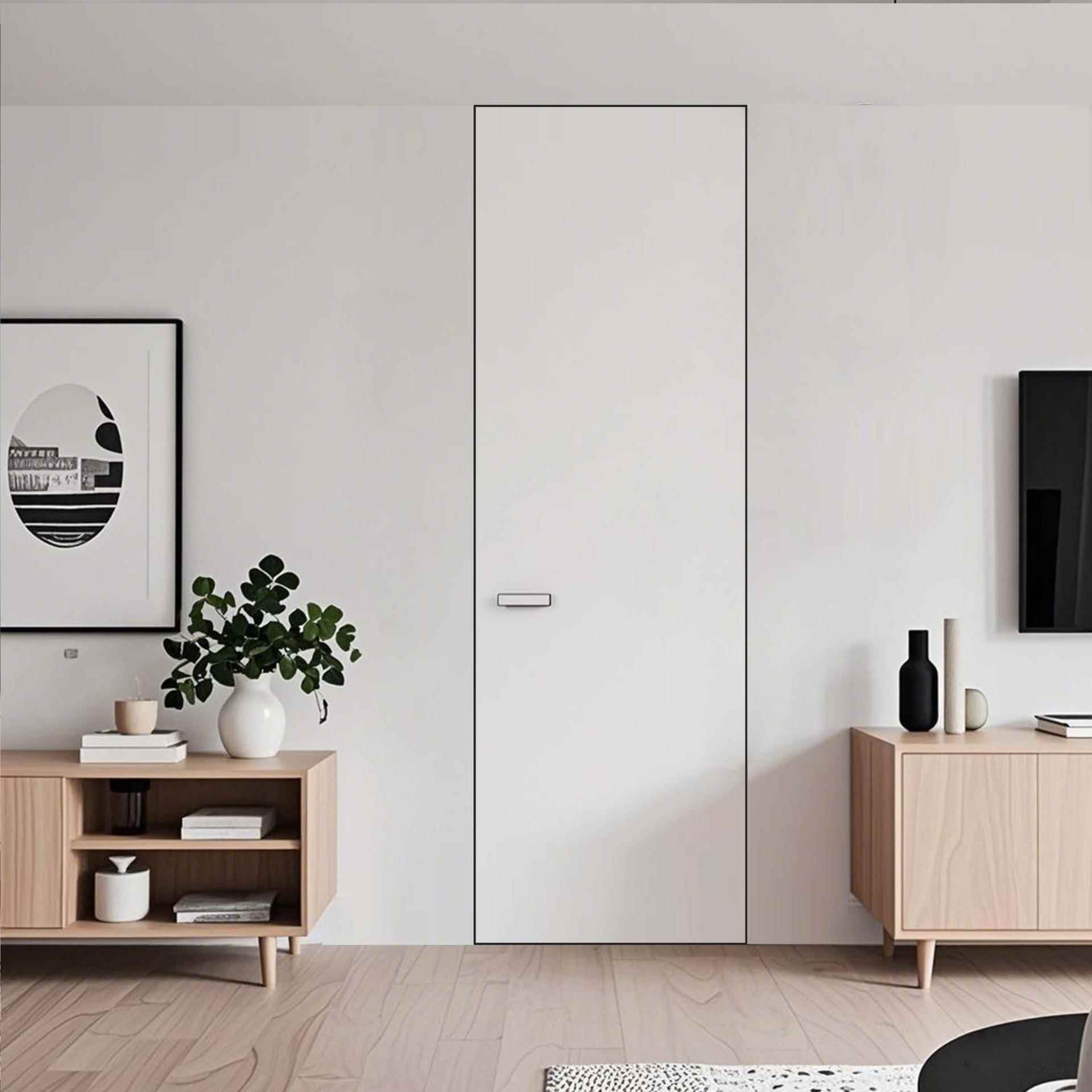 隐形门极简无框通顶窄边门墙背景客厅一体铝木隐形门55加厚白色