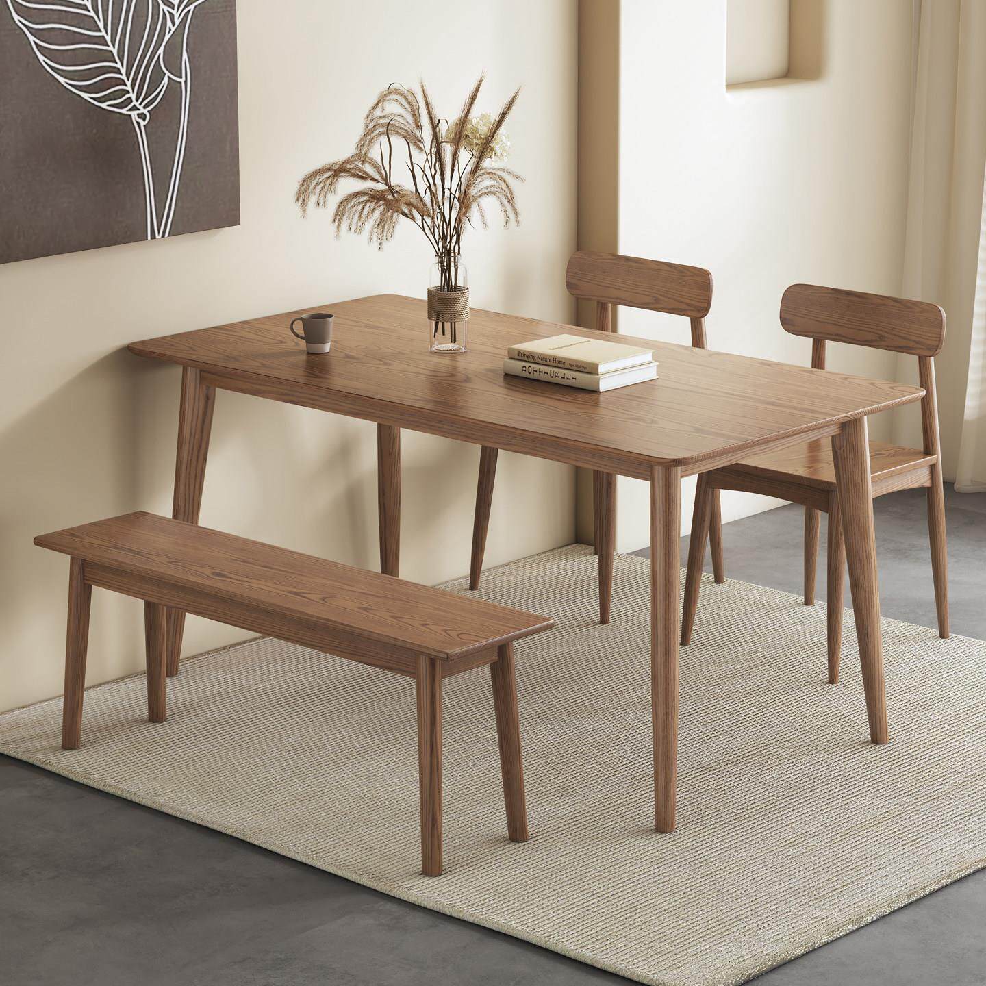 全实木餐桌椅组合北欧长方形家用饭桌2025新款现代简约白蜡木书桌