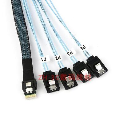 全新Slim SAS 4.0 SFF-8654转4 SATA3 7P磁盘阵列硬盘数据连接线