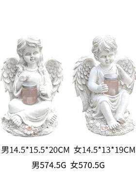 花园少女天使摆件家居庭院太阳能少男树脂装饰雕像花园装饰