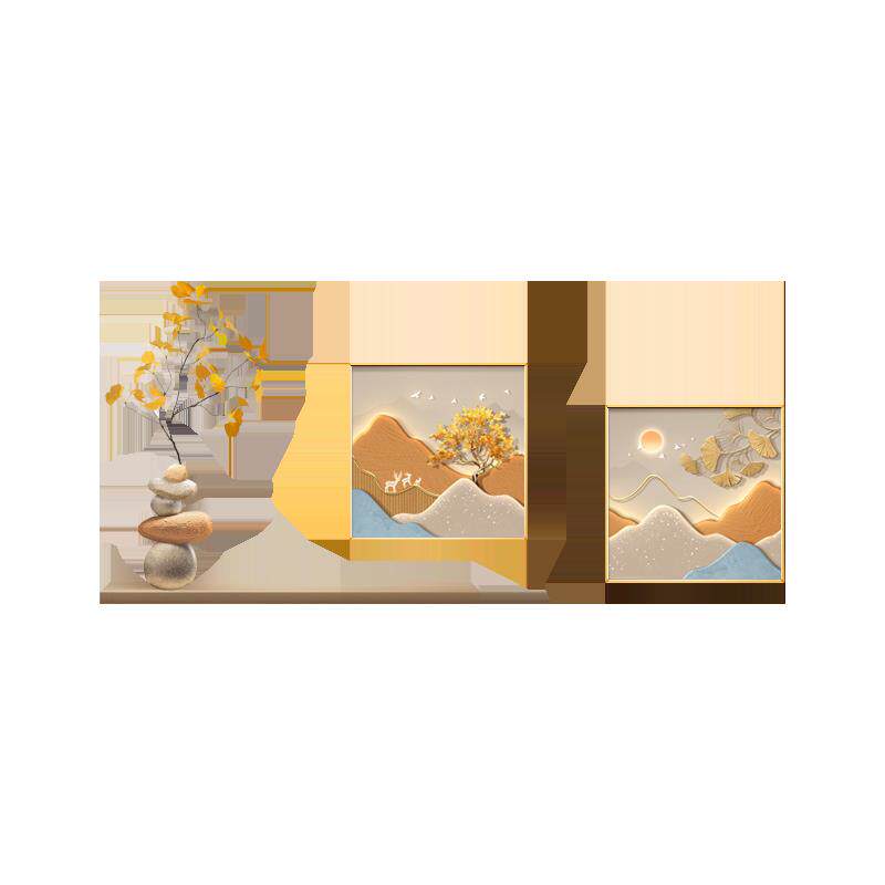 背有靠山电表箱装饰画福鹿发财客厅三联挂画遮挡配电箱开关电闸盒