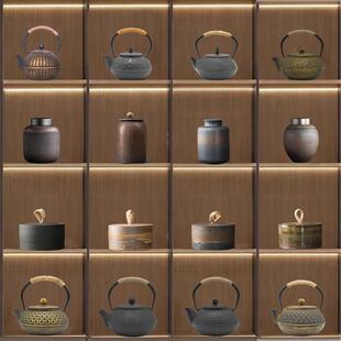 新中式茶室茶楼装饰博古架茶壶茶叶罐茶文化禅意国风古风茶道摆件