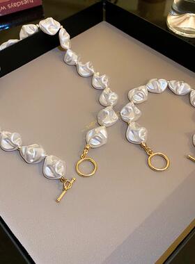 巴洛克不规则仿珍珠项链OT扣设计感锁骨链气质时尚高亮珍珠颈链女