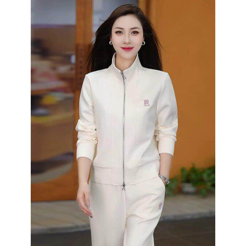 休闲运动套装女春秋2026新款洋气妈妈立领减龄显瘦宽松跑步两件套