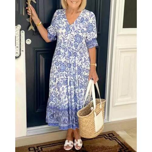 Large size super fairy collar floral dress, beach skirt,