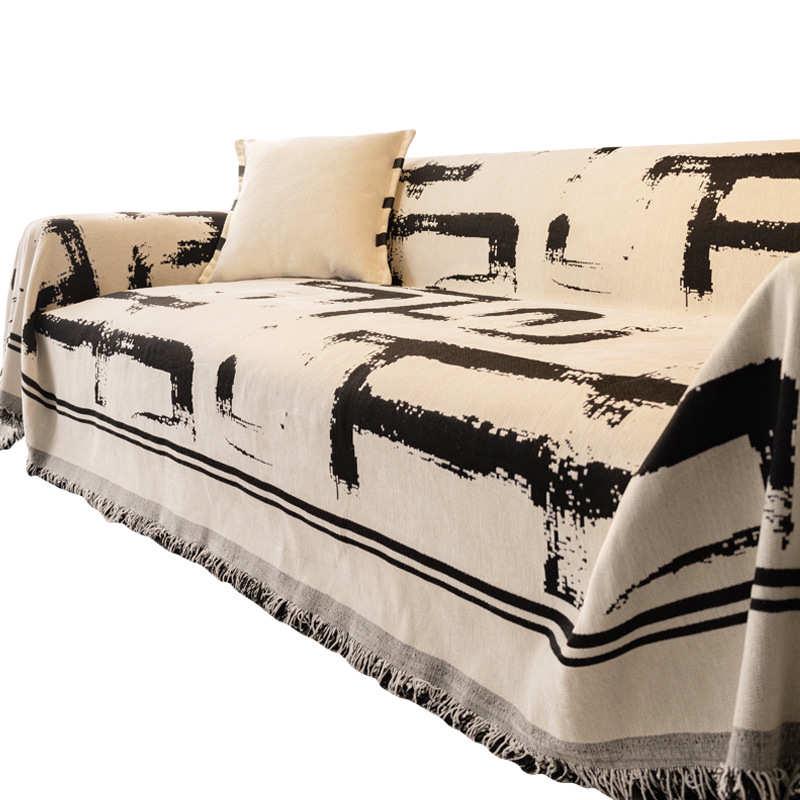 四季通用抽象画沙发巾全盖巾一片式高级感北欧风沙发套罩防滑盖毯