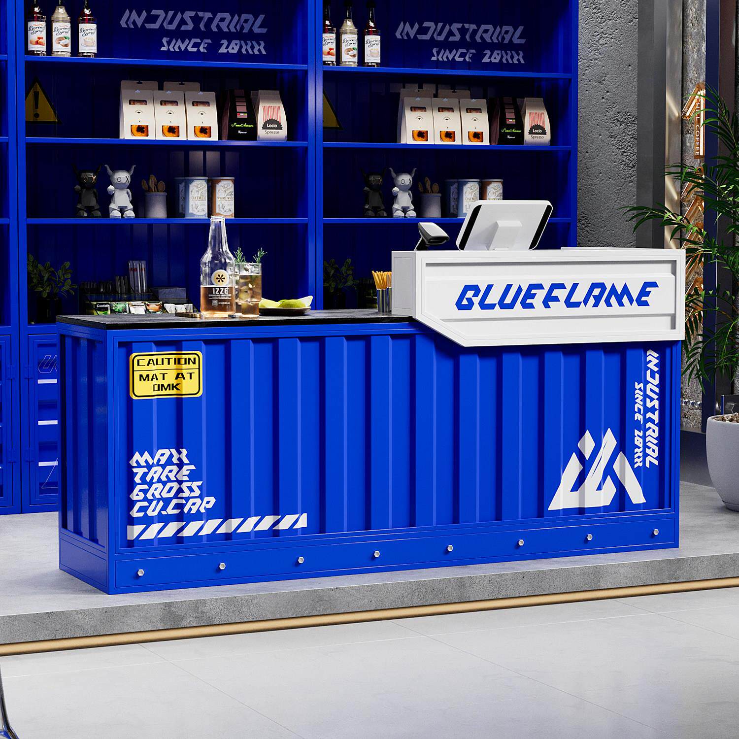 吧台收银柜台奶茶店咖啡厅商用餐饮店铺体育馆工业风铁艺前台接待