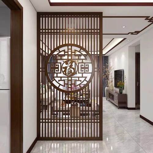 不锈钢屏风隔客厅餐厅卧室新中式简约背景格栅入户玄关锈钢装饰