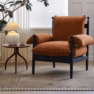 款客沙发椅会客家用单人古风奢赤乌厅实木椅轻法式设计师椅实木中