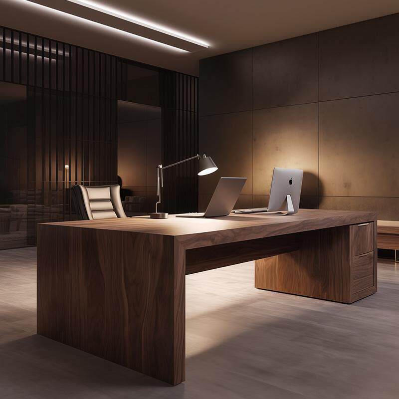新中式实木老板桌办公桌简约现代高级感北美黑胡桃木办公室大班台