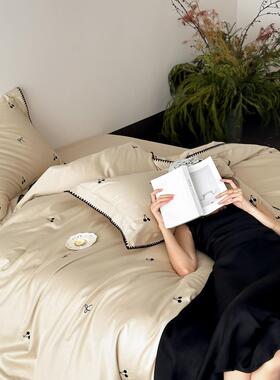 高端轻奢风小资秋季床品100s长绒棉磨毛四件套亲肤贴身全棉被套