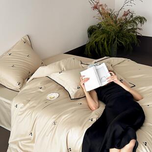 高端轻奢风小资秋季 床品100s长绒棉磨毛四件套亲肤贴身全棉被套