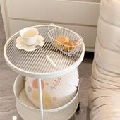 奶油风可移动小茶几推车小户型家用沙发边几客厅玻璃圆 折扣价