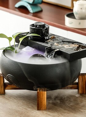陶瓷流水摆件循环水车时来运转招财客厅办公室桌面水景开业乔迁礼