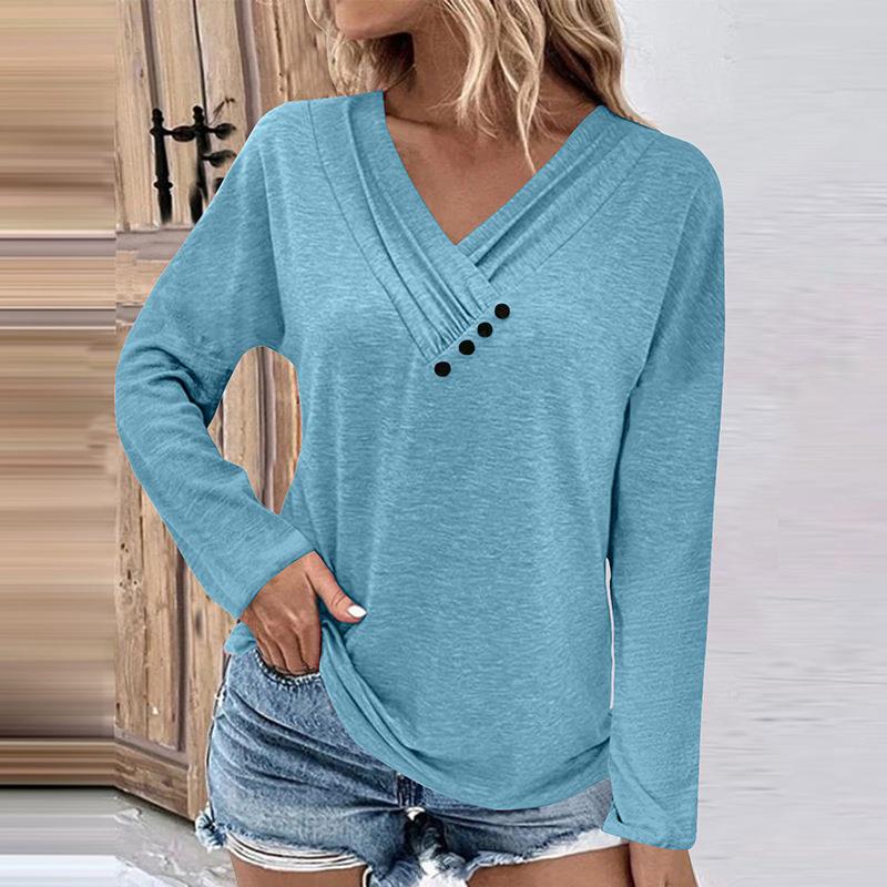 Womens Casual Crossover V-Neck Long Sleeve Pullover Solid