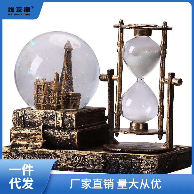 复古水晶球沙漏计时器创意摆件酒柜客厅家居装饰品个性房间电链衡
