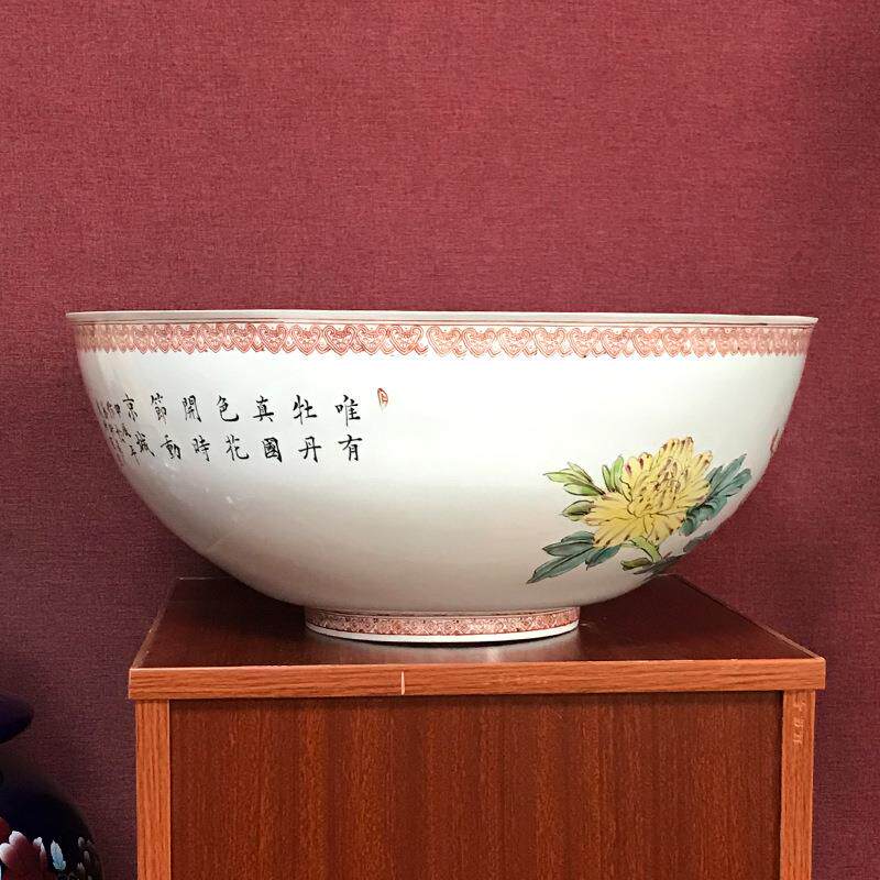景德镇陶瓷大碗手绘粉彩牡丹花庭院水缸特大号睡莲荷花盆养鱼缸