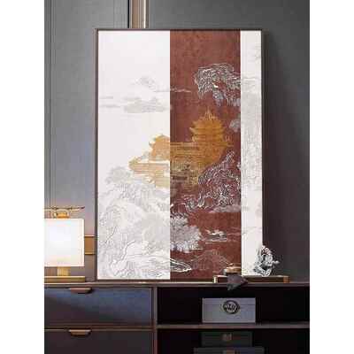 入户玄关立体浮雕挂画酒店过道壁画新中式山水楼阁高档大气装饰画