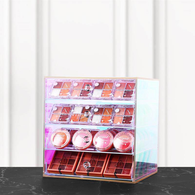 红书同款炫彩压克力抽屉柜眼影盘收纳柜粉饼气垫化妆品防尘收纳盒